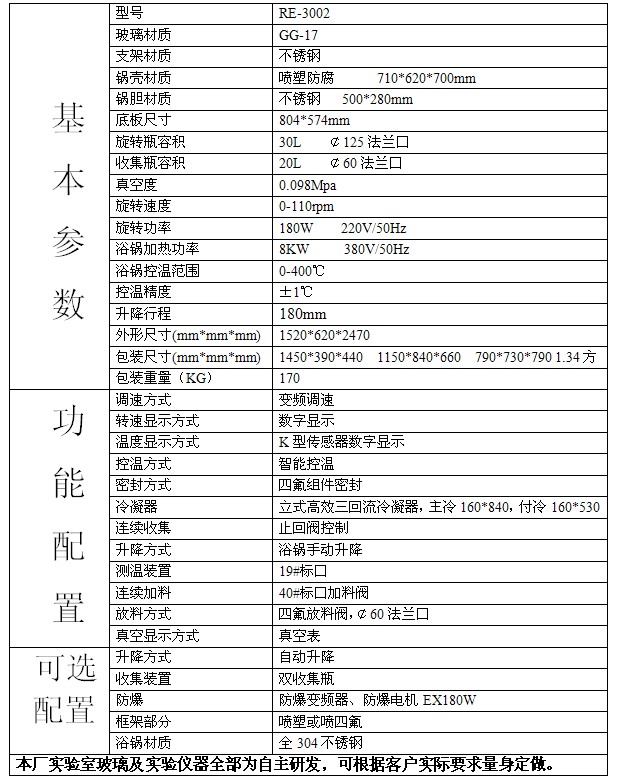 RE-3002型30L旋轉蒸發器/旋轉蒸發儀/旋蒸/蒸發器